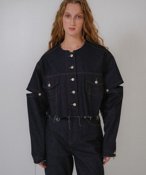 cropped slit denim jacket