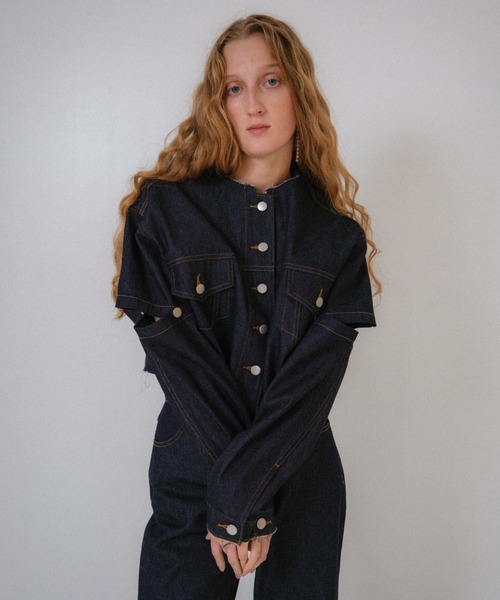 ジャケット・アウター HONEY MI HONEY cropped slit denim jacket セール】cropped slit denim jacket（デニムジャケット）｜HONEY