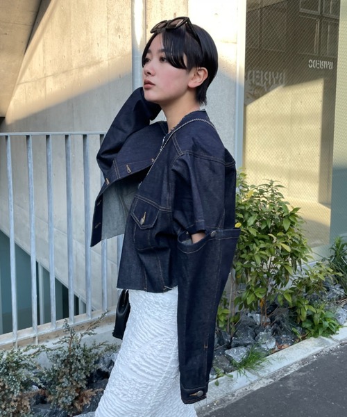 セール】cropped slit denim jacket（デニムジャケット）｜HONEY