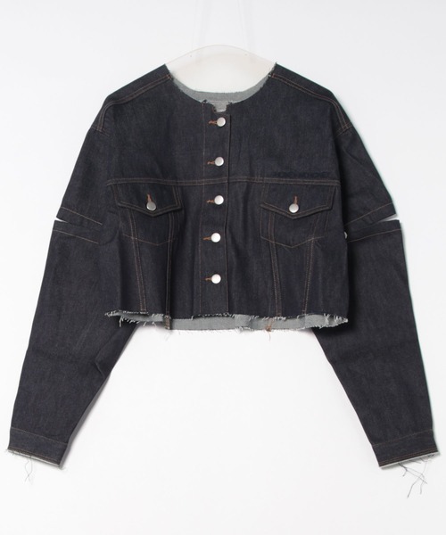 ジャケット・アウター HONEY MI HONEY cropped slit denim jacket cropped slit denim jacket