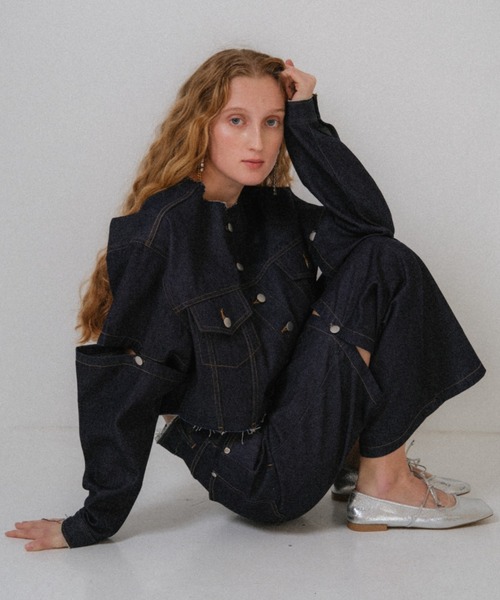ジャケット・アウター HONEY MI HONEY cropped slit denim jacket セール】cropped slit denim jacket（デニムジャケット）｜HONEY