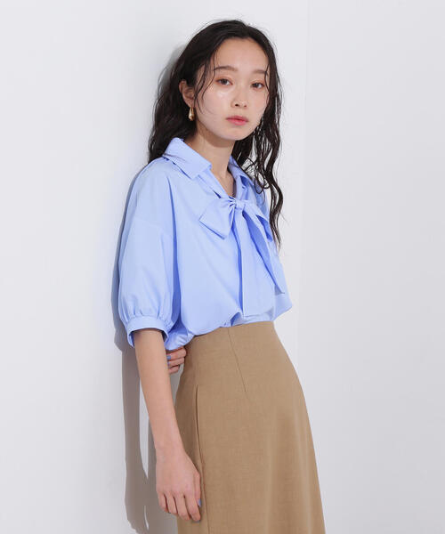 N.(N. Natural Beauty Basic)(エヌエヌナチュラルビューティーベーシック)の「スキッパーリボンタイ半袖ブラウス(シャツ/ブラウス・レディース・ネイビー/イエロー/ブルー・MEDIUM)」の9枚目の写真