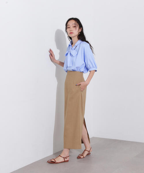 N.(N. Natural Beauty Basic)(エヌエヌナチュラルビューティーベーシック)の「スキッパーリボンタイ半袖ブラウス(シャツ/ブラウス・レディース・ネイビー/イエロー/ブルー・MEDIUM)」の8枚目の写真