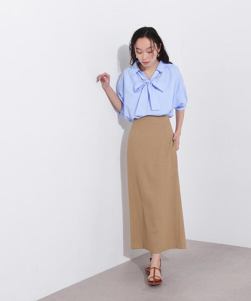 N.(N. Natural Beauty Basic)(エヌエヌナチュラルビューティーベーシック)の「スキッパーリボンタイ半袖ブラウス(シャツ/ブラウス・レディース・ネイビー/イエロー/ブルー・MEDIUM)」の7枚目の写真
