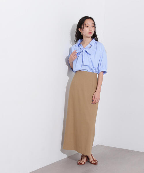 N.(N. Natural Beauty Basic)(エヌエヌナチュラルビューティーベーシック)の「スキッパーリボンタイ半袖ブラウス(シャツ/ブラウス・レディース・ネイビー/イエロー/ブルー・MEDIUM)」の5枚目の写真