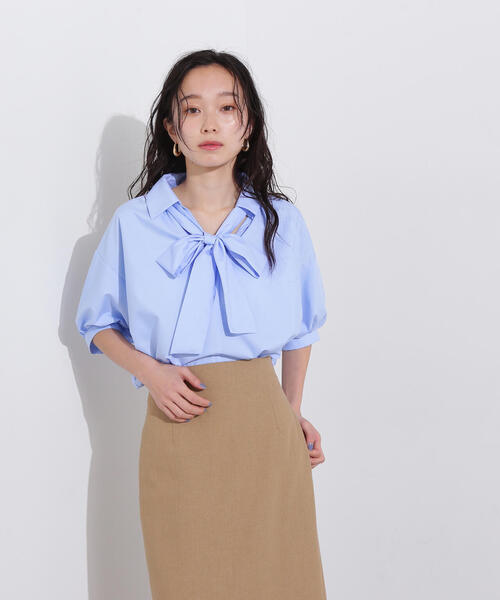 N.(N. Natural Beauty Basic)(エヌエヌナチュラルビューティーベーシック)の「スキッパーリボンタイ半袖ブラウス(シャツ/ブラウス・レディース・ネイビー/イエロー/ブルー・MEDIUM)」の4枚目の写真