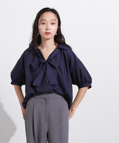 N.(N. Natural Beauty Basic)(エヌエヌナチュラルビューティーベーシック)の「スキッパーリボンタイ半袖ブラウス(シャツ/ブラウス・レディース・ネイビー/イエロー/ブルー・MEDIUM)」の16枚目の写真