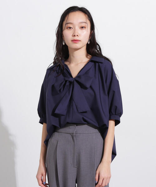 N.(N. Natural Beauty Basic)(エヌエヌナチュラルビューティーベーシック)の「スキッパーリボンタイ半袖ブラウス(シャツ/ブラウス・レディース・ネイビー/イエロー/ブルー・MEDIUM)」の22枚目の写真