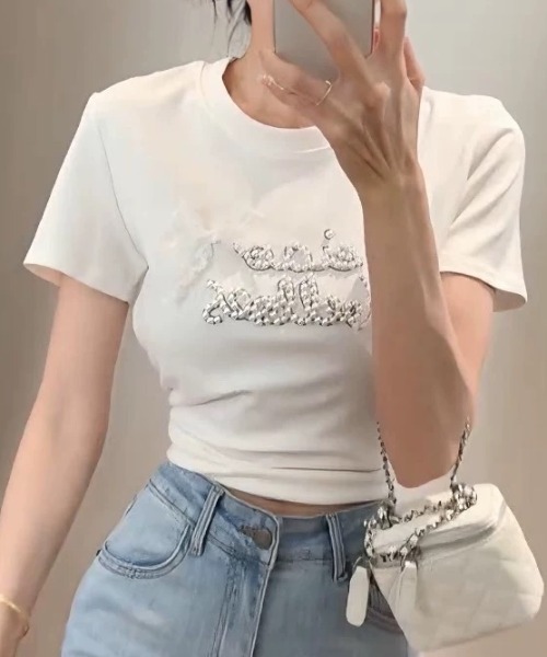 ampm(エーエムピーエム)の「リボンロゴSSカットソー(Tシャツ/カットソー・レディース・グレー/ブラック/ライトグレー/ホワイト・FREE)」の2枚目の写真