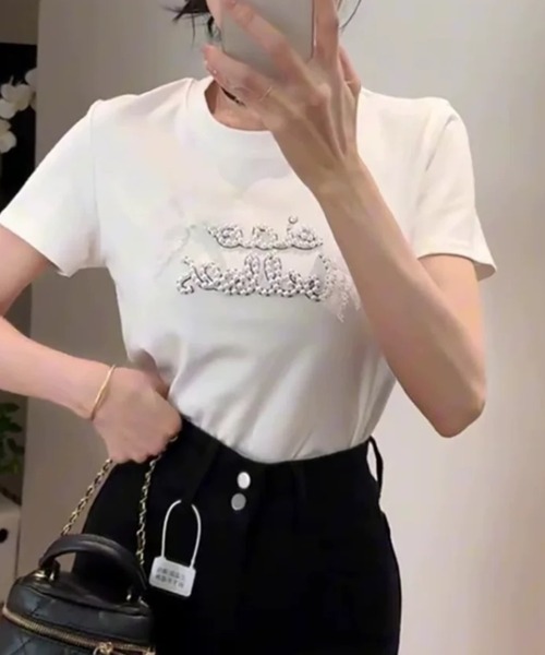 ampm(エーエムピーエム)の「リボンロゴSSカットソー(Tシャツ/カットソー・レディース・グレー/ブラック/ライトグレー/ホワイト・FREE)」の5枚目の写真
