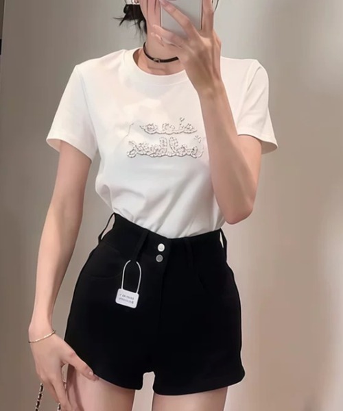 ampm(エーエムピーエム)の「リボンロゴSSカットソー(Tシャツ/カットソー・レディース・グレー/ブラック/ライトグレー/ホワイト・FREE)」の6枚目の写真