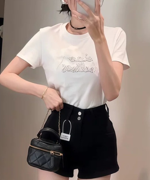 ampm(エーエムピーエム)の「リボンロゴSSカットソー(Tシャツ/カットソー・レディース・グレー/ブラック/ライトグレー/ホワイト・FREE)」の7枚目の写真
