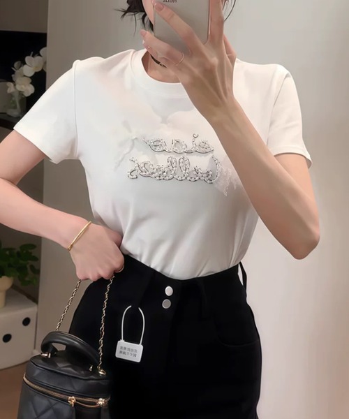 ampm(エーエムピーエム)の「リボンロゴSSカットソー(Tシャツ/カットソー・レディース・グレー/ブラック/ライトグレー/ホワイト・FREE)」の8枚目の写真