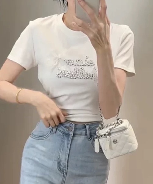 ampm(エーエムピーエム)の「リボンロゴSSカットソー(Tシャツ/カットソー・レディース・グレー/ブラック/ライトグレー/ホワイト・FREE)」の10枚目の写真