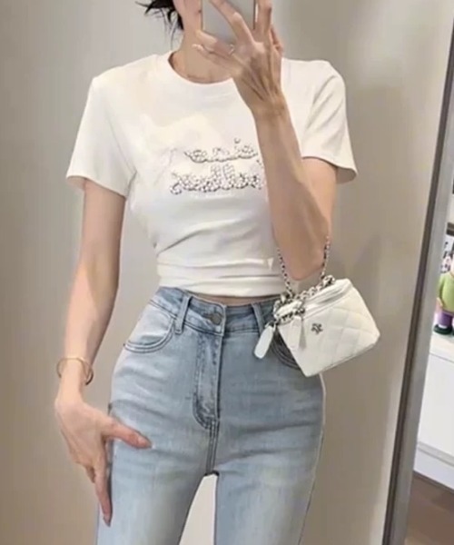 ampm(エーエムピーエム)の「リボンロゴSSカットソー(Tシャツ/カットソー・レディース・グレー/ブラック/ライトグレー/ホワイト・FREE)」の11枚目の写真