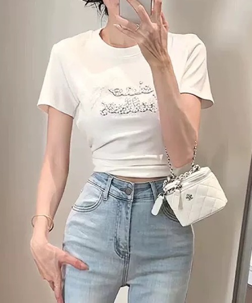 ampm(エーエムピーエム)の「リボンロゴSSカットソー(Tシャツ/カットソー・レディース・グレー/ブラック/ライトグレー/ホワイト・FREE)」の12枚目の写真