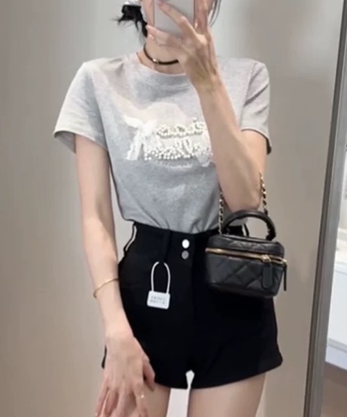 ampm(エーエムピーエム)の「リボンロゴSSカットソー(Tシャツ/カットソー・レディース・グレー/ブラック/ライトグレー/ホワイト・FREE)」の13枚目の写真