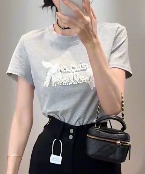 ampm(エーエムピーエム)の「リボンロゴSSカットソー(Tシャツ/カットソー・レディース・グレー/ブラック/ライトグレー/ホワイト・FREE)」の14枚目の写真