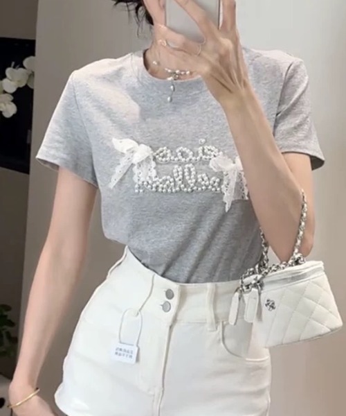 ampm(エーエムピーエム)の「リボンロゴSSカットソー(Tシャツ/カットソー・レディース・グレー/ブラック/ライトグレー/ホワイト・FREE)」の15枚目の写真