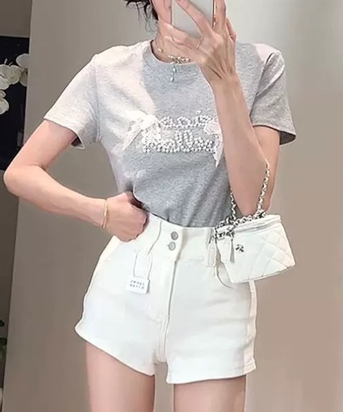 ampm(エーエムピーエム)の「リボンロゴSSカットソー(Tシャツ/カットソー・レディース・グレー/ブラック/ライトグレー/ホワイト・FREE)」の16枚目の写真