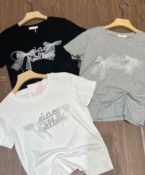ampm(エーエムピーエム)の「リボンロゴSSカットソー(Tシャツ/カットソー・レディース・グレー/ブラック/ライトグレー/ホワイト・FREE)」の19枚目の写真