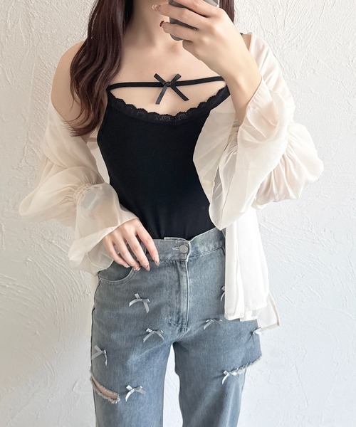 apres jour（アプレジュール）の「変形リボンキャミインナー（キャミソール・レディース・ブラック/アイボリー/ホワイト・フリー/X-LARGE）」の5枚目の写真