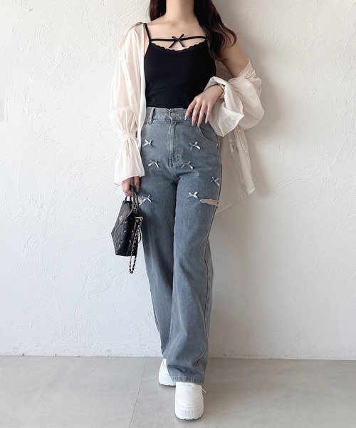 apres jour（アプレジュール）の「変形リボンキャミインナー（キャミソール・レディース・ブラック/アイボリー/ホワイト・フリー/X-LARGE）」の7枚目の写真