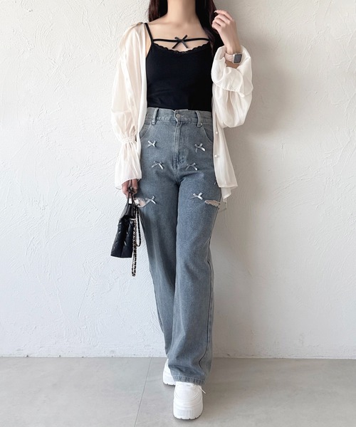 apres jour（アプレジュール）の「変形リボンキャミインナー（キャミソール・レディース・ブラック/アイボリー/ホワイト・フリー/X-LARGE）」の8枚目の写真