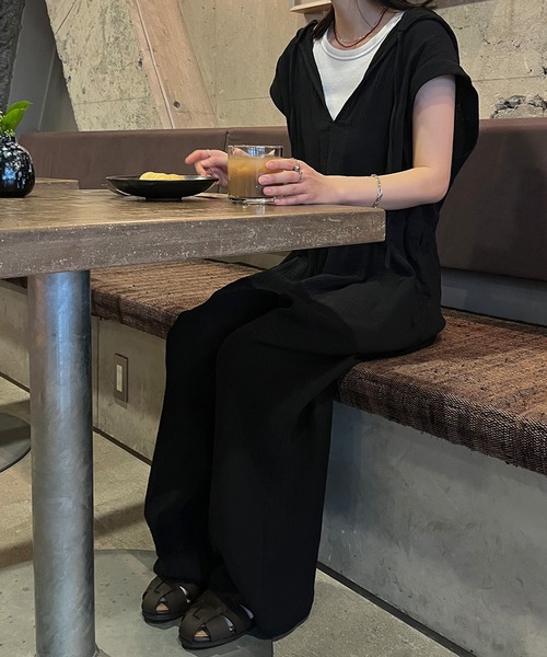 セール】2way V-neck hood all in one outfit / 2way 深Vネック