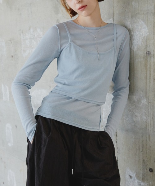 Aunt Marie's(アントマリーズ)の「キャミレイヤードシアートップス/カットソー(Tシャツ/カットソー・レディース・チャコールグレー/ブルー/アイボリー・FREE)」の3枚目の写真