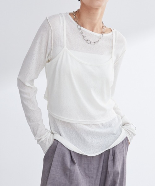 Aunt Marie's(アントマリーズ)の「キャミレイヤードシアートップス/カットソー(Tシャツ/カットソー・レディース・チャコールグレー/ブルー/アイボリー・FREE)」の1枚目の写真