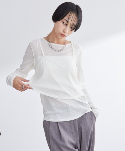Aunt Marie's(アントマリーズ)の「キャミレイヤードシアートップス/カットソー(Tシャツ/カットソー・レディース・チャコールグレー/ブルー/アイボリー・FREE)」の4枚目の写真