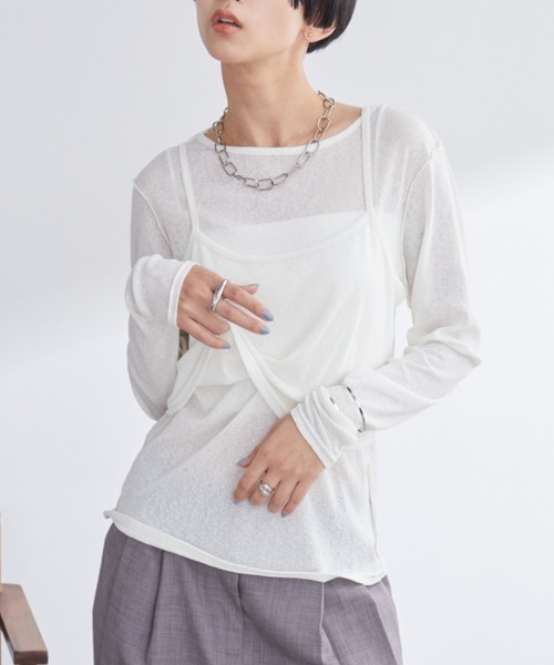 セール】キャミレイヤードシアートップス/カットソー（Tシャツ