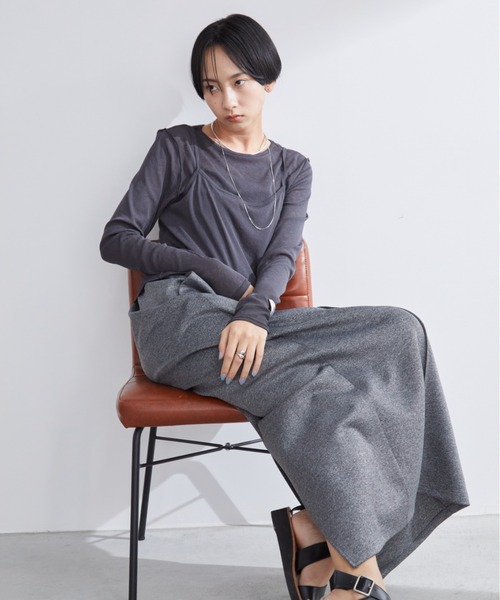 Aunt Marie's(アントマリーズ)の「キャミレイヤードシアートップス/カットソー(Tシャツ/カットソー・レディース・チャコールグレー/ブルー/アイボリー・FREE)」の16枚目の写真