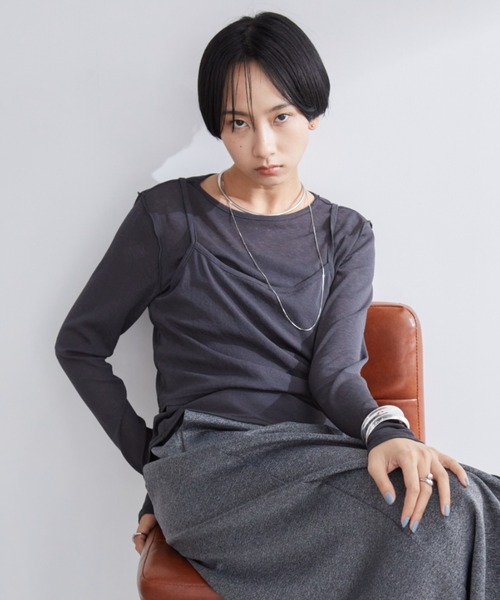Aunt Marie's(アントマリーズ)の「キャミレイヤードシアートップス/カットソー(Tシャツ/カットソー・レディース・チャコールグレー/ブルー/アイボリー・FREE)」の19枚目の写真