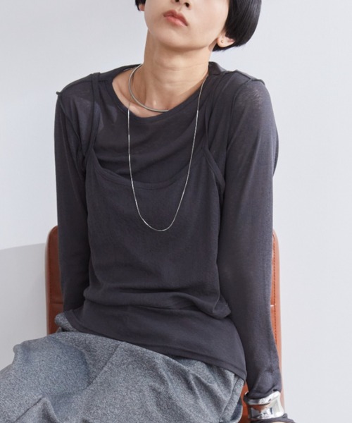 Aunt Marie's(アントマリーズ)の「キャミレイヤードシアートップス/カットソー(Tシャツ/カットソー・レディース・チャコールグレー/ブルー/アイボリー・FREE)」の18枚目の写真