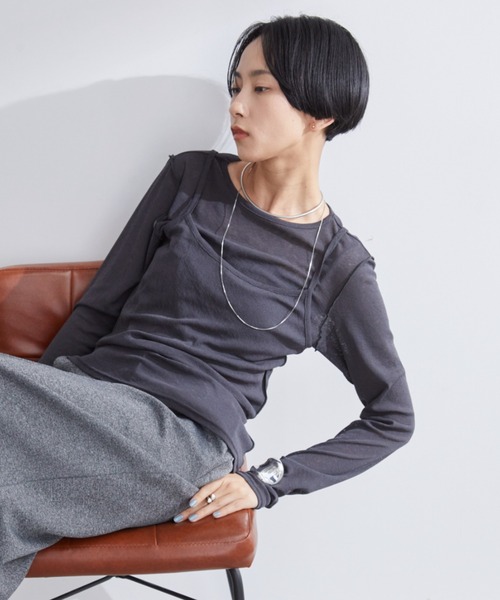 Aunt Marie's(アントマリーズ)の「キャミレイヤードシアートップス/カットソー(Tシャツ/カットソー・レディース・チャコールグレー/ブルー/アイボリー・FREE)」の20枚目の写真