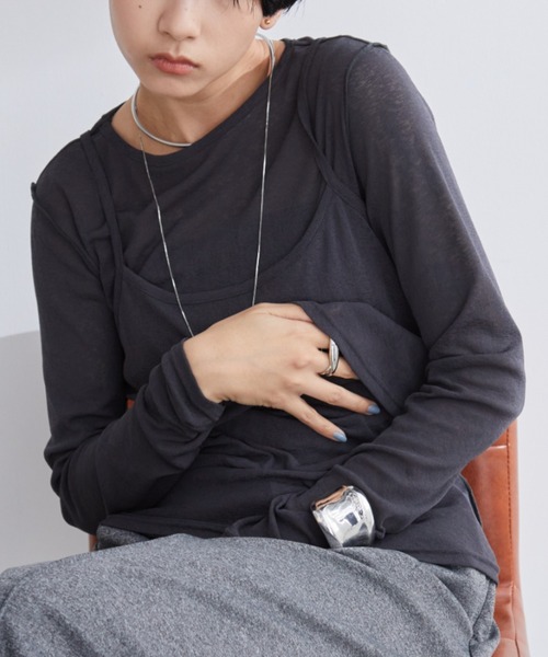Aunt Marie's(アントマリーズ)の「キャミレイヤードシアートップス/カットソー(Tシャツ/カットソー・レディース・チャコールグレー/ブルー/アイボリー・FREE)」の17枚目の写真