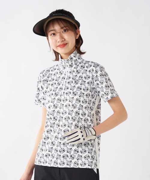 ブラウス シャツ 「marie claire/マリ.クレール」レディースハーフジップ半袖シャツ　小花柄　ゴルフ レディース セール】【marie claire/マリ.クレール】レディースハーフジップ