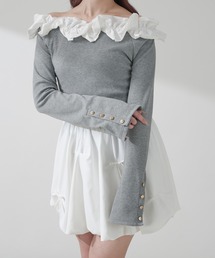 Ambre Neige | off shoulder frill rib tops / オフショルフリルリブトップス(Tシャツ/カットソー)