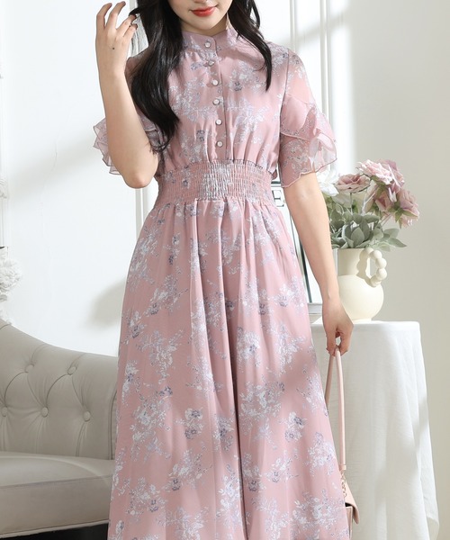 Lace Ladies(レースレディース)の「花柄 袖コンシャス フリル スタンドカラー ワンピース(ワンピース・レディース・グレー/ピンク/ブラック・FREE/S)」の17枚目の写真
