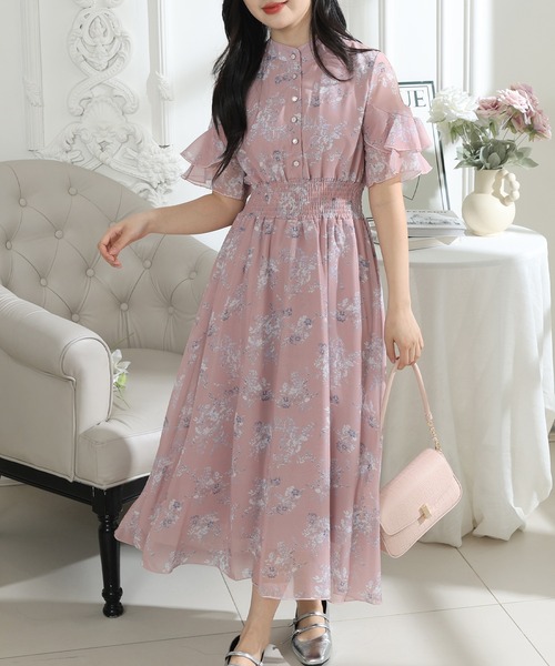 Lace Ladies(レースレディース)の「花柄 袖コンシャス フリル スタンドカラー ワンピース(ワンピース・レディース・グレー/ピンク/ブラック・FREE/S)」の18枚目の写真