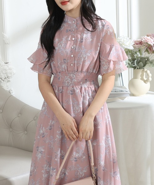 Lace Ladies(レースレディース)の「花柄 袖コンシャス フリル スタンドカラー ワンピース(ワンピース・レディース・グレー/ピンク/ブラック・FREE/S)」の19枚目の写真
