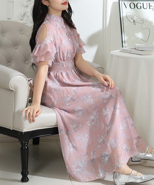 Lace Ladies(レースレディース)の「花柄 袖コンシャス フリル スタンドカラー ワンピース(ワンピース・レディース・グレー/ピンク/ブラック・FREE/S)」の5枚目の写真