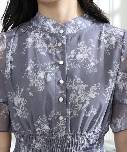 Lace Ladies(レースレディース)の「花柄 袖コンシャス フリル スタンドカラー ワンピース(ワンピース・レディース・グレー/ピンク/ブラック・FREE/S)」の11枚目の写真