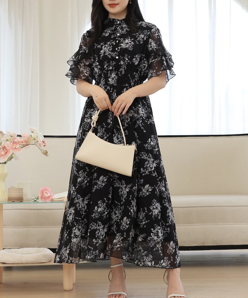Lace Ladies(レースレディース)の「花柄 袖コンシャス フリル スタンドカラー ワンピース(ワンピース・レディース・グレー/ピンク/ブラック・FREE/S)」の21枚目の写真