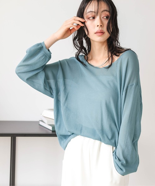 SUGAR BISKET(シュガービスケット)の「Vネックシアーニットトップス(Tシャツ/カットソー・レディース・ブルー/アイボリー系/グレー/モカ/ブラック/ライトブルー・フリー)」の1枚目の写真