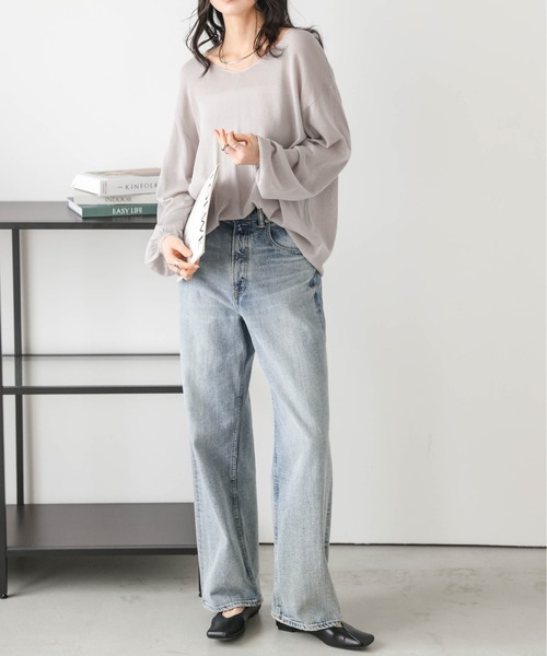 SUGAR BISKET(シュガービスケット)の「Vネックシアーニットトップス(Tシャツ/カットソー・レディース・ブルー/アイボリー系/グレー/モカ/ブラック/ライトブルー・フリー)」の10枚目の写真