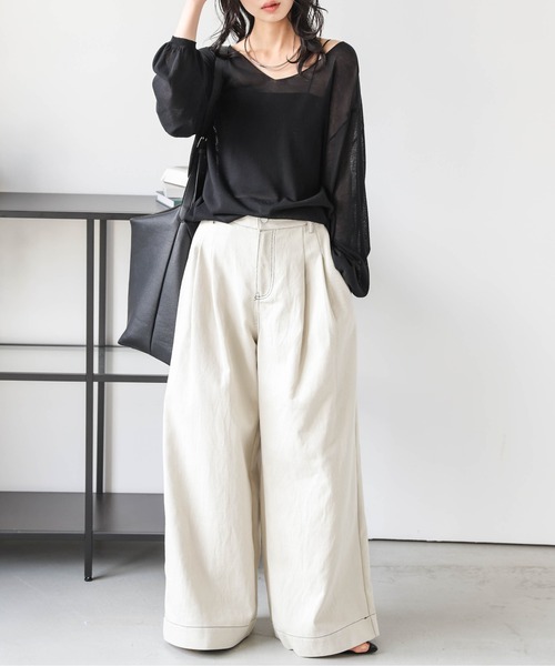 SUGAR BISKET(シュガービスケット)の「Vネックシアーニットトップス(Tシャツ/カットソー・レディース・ブルー/アイボリー系/グレー/モカ/ブラック/ライトブルー・フリー)」の7枚目の写真
