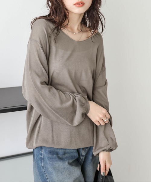 SUGAR BISKET(シュガービスケット)の「Vネックシアーニットトップス(Tシャツ/カットソー・レディース・ブルー/アイボリー系/グレー/モカ/ブラック/ライトブルー・フリー)」の16枚目の写真